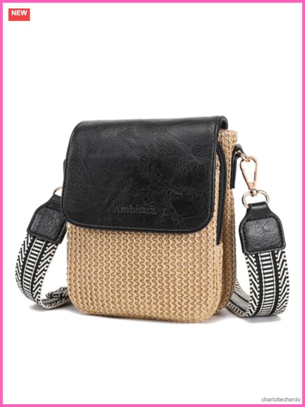 Faux Straw Crossbody Bag RFID Woven Summer Travel Purse